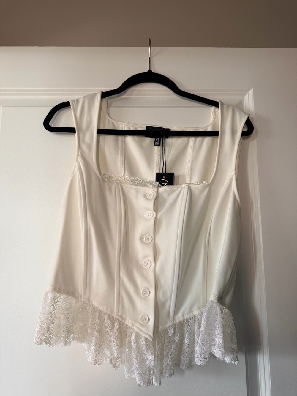 Current Mood XL Ivory Lace-Trim Tank Top